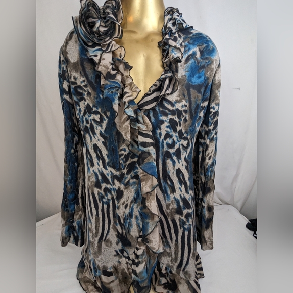 Alberto Makali Front Ruffle Jacket w/Abstract Animal print Fabric.  Medium - Picture 1 of 10